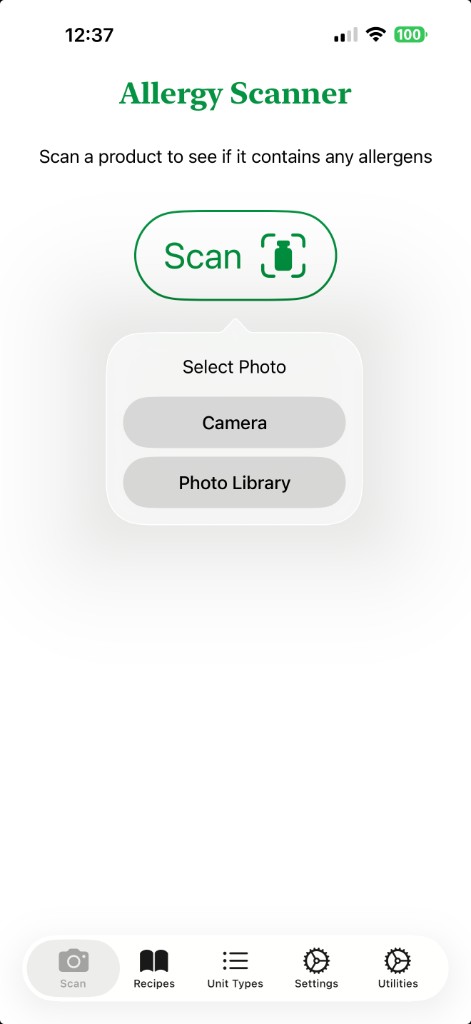 Scan – choose camera or photo library