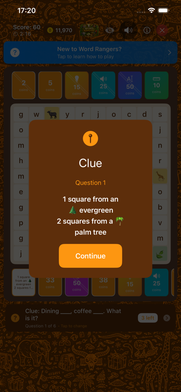 Proximity clue – find words using landmarks on the board
