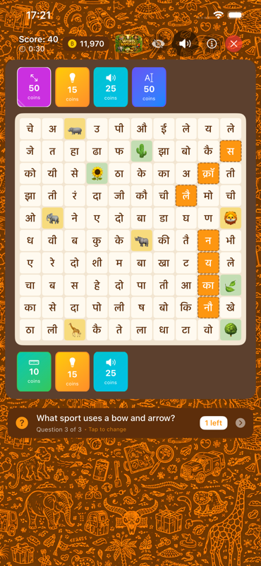 Gameplay – find the answer in the grid